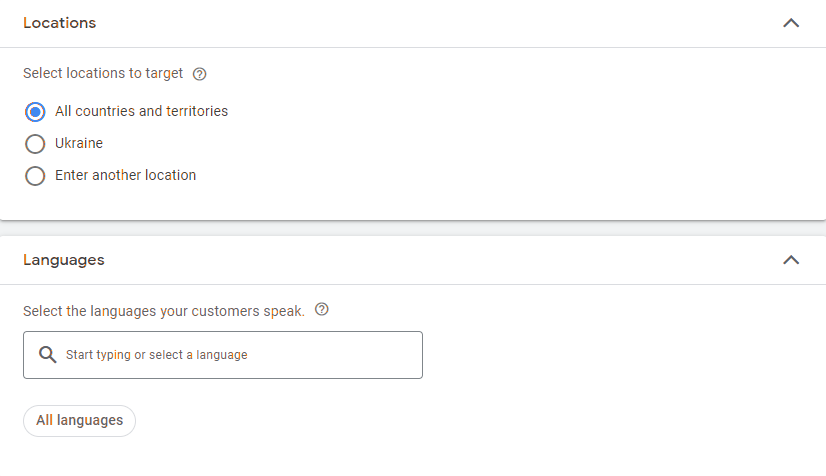 Language and Location Targeting Screenshot