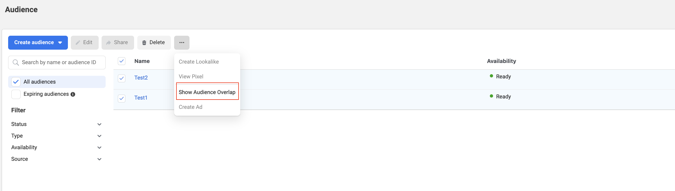 Creating an audience at the stage of ad group settings in Meta Ads