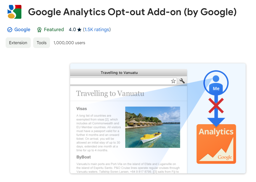 Розширення для блокування GA4 в Chrome. Google Analytics Opt-out