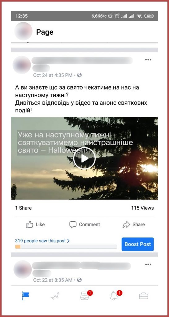 Допис ЖК у Facebook з анонсом свята: 319 охоплення і 115 переглядів відео