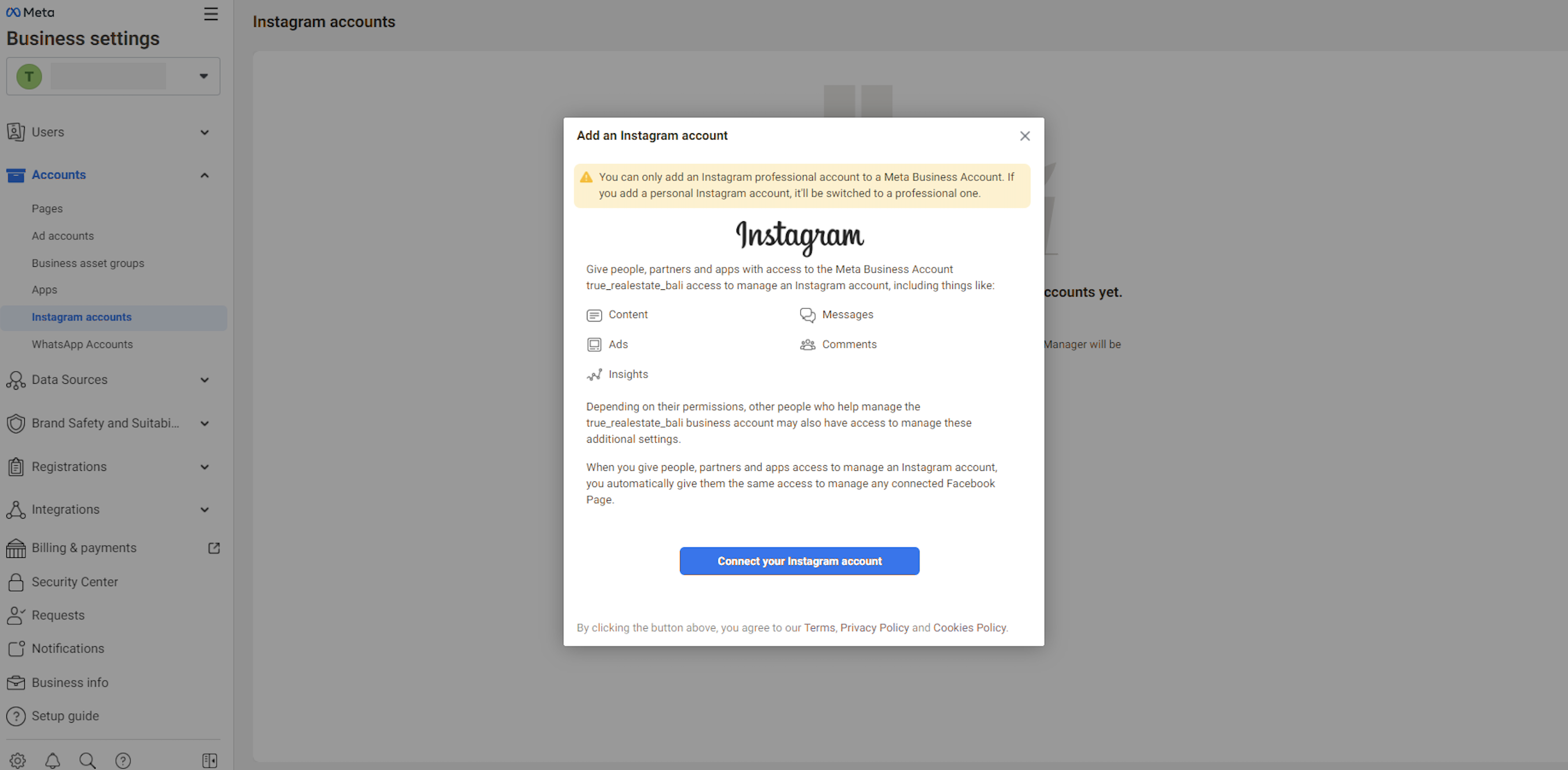 Додавання профілю Instagram  до Business Manager
