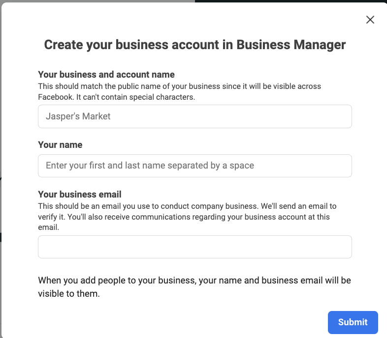 Створення акаунту в Business Manager