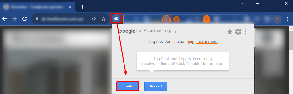 Активація розширення Tag Assistant Legacy