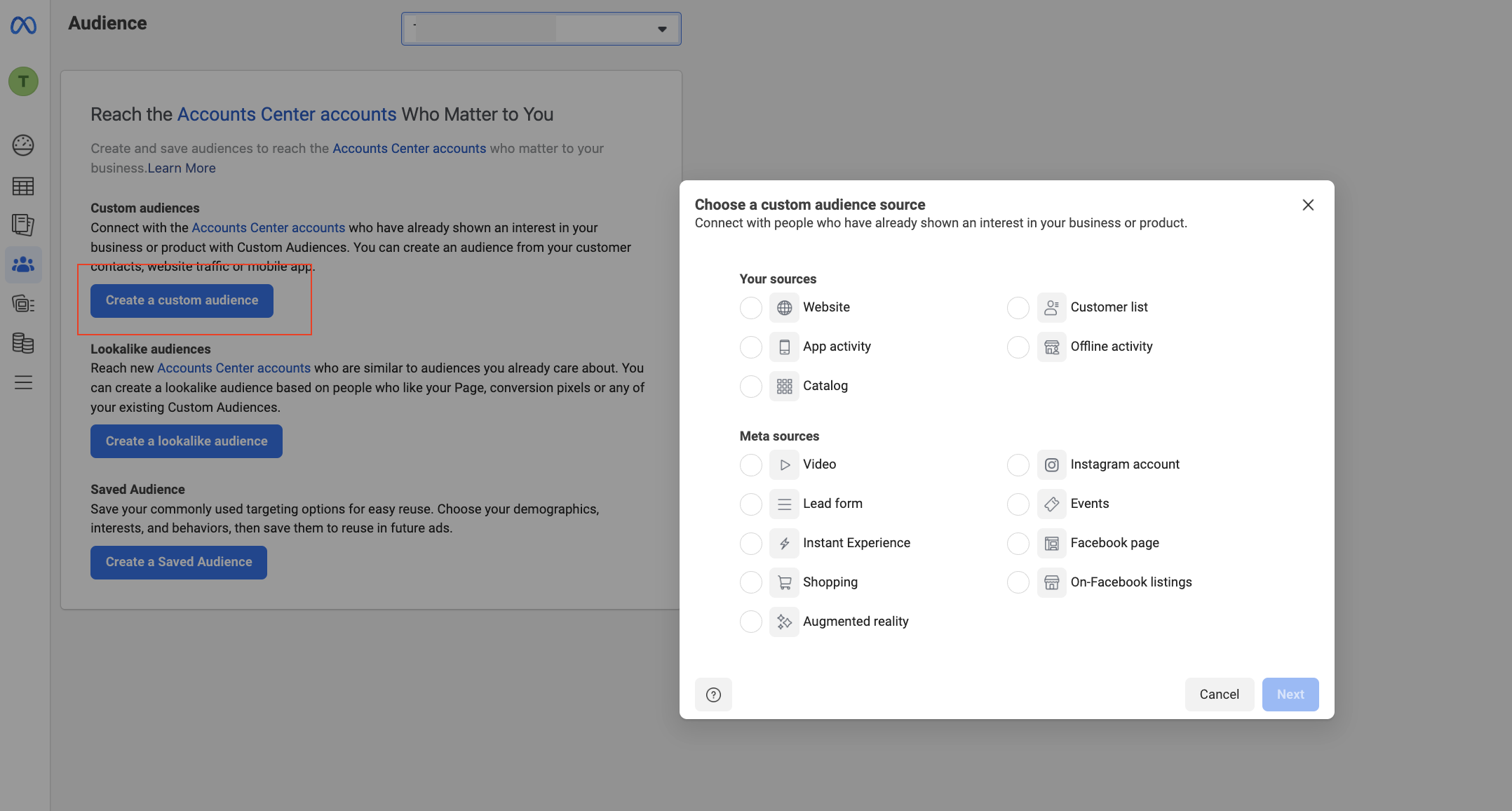 Creating a special \(custom\) audience in Meta Ads