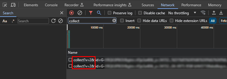 Перевірка Google Analitycs через код сайту вкладка Network